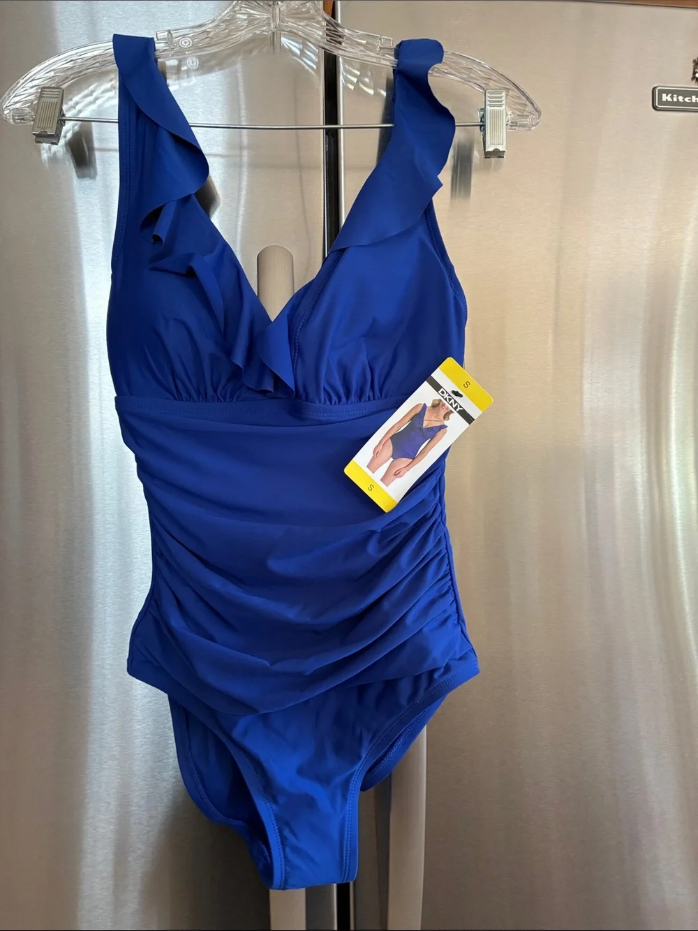 Dkny Royal Blue Ruffle One-Piece Swimsuit - Picture 1 of 8